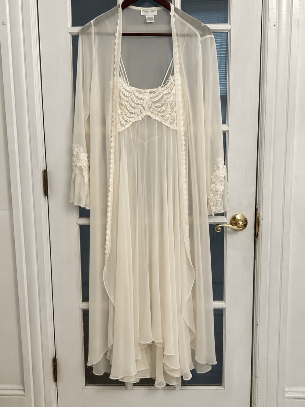FLORA NIKROOZ Vintage Women’s Ivory Sheer Long Romantic Lingerie Set Size S